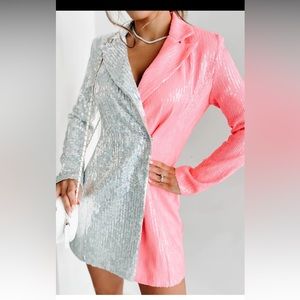 Glitter and shimmer two tone blazer dress